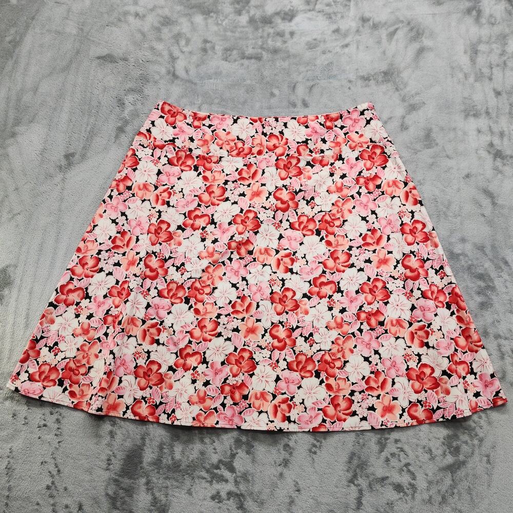 Vintage 90s Notations Skirt Womens XL Pink Red Black Floral A-Line Girly Preppy